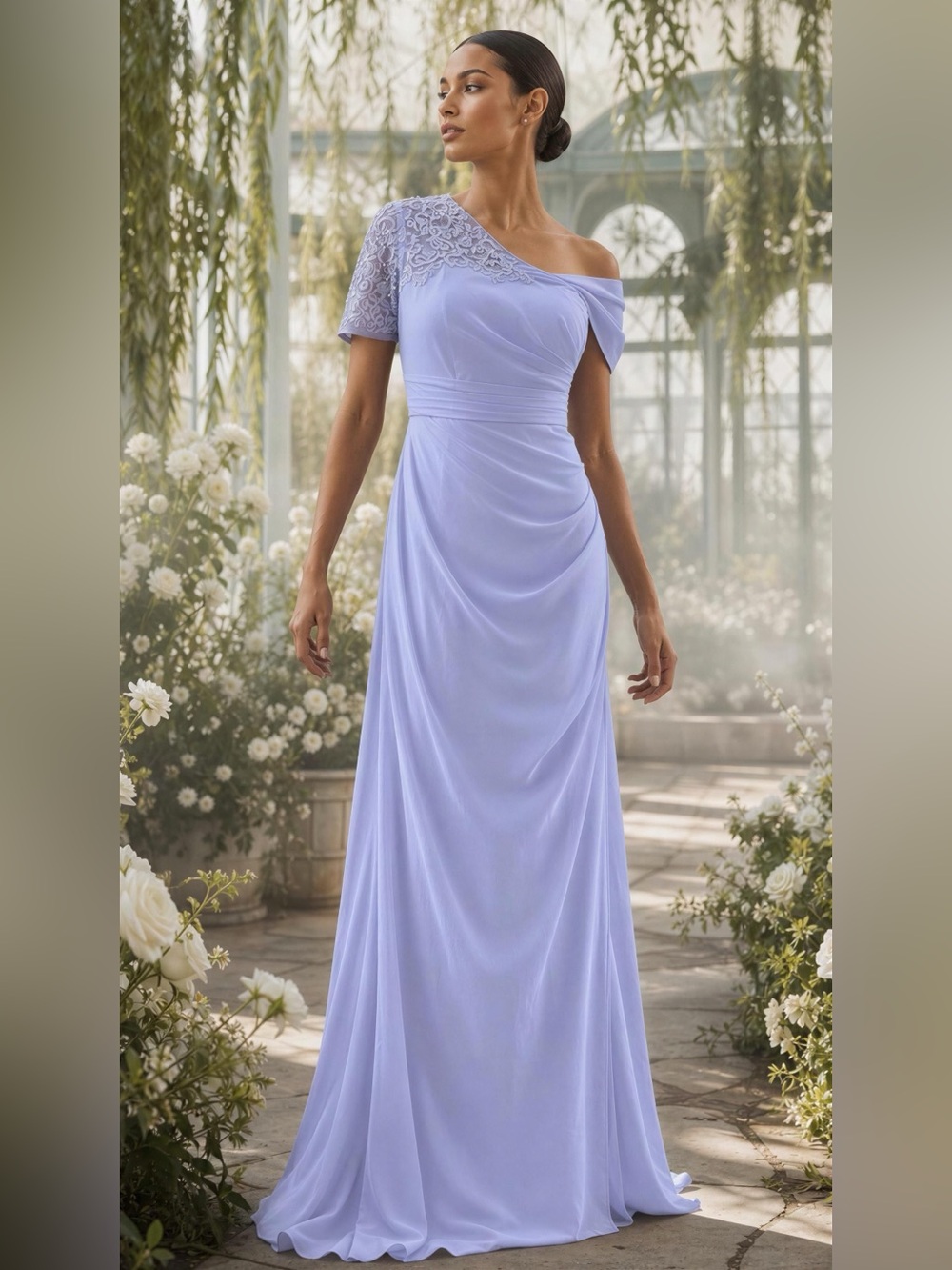 Ryanth One Shoulder Mother of The Bride Chiffon Dresses - Size 14 NWT Periwinkle
